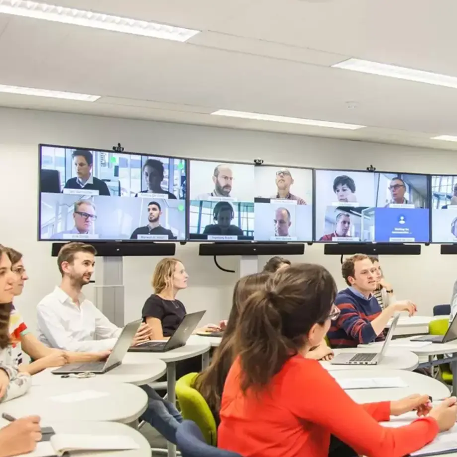 • Students watching a hybrid class via livestreamed AV setup
