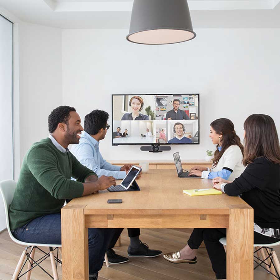 Workers having a productive meeting